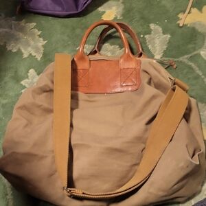 Lands' End Tan Tote Bag with Brown Leather Trim